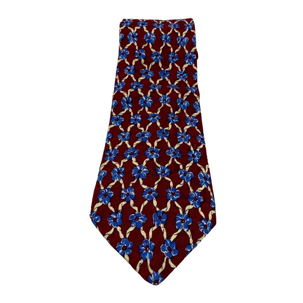 BOSS Hugo Boss Burgundy with Blue Flowers Men’s Necktie.